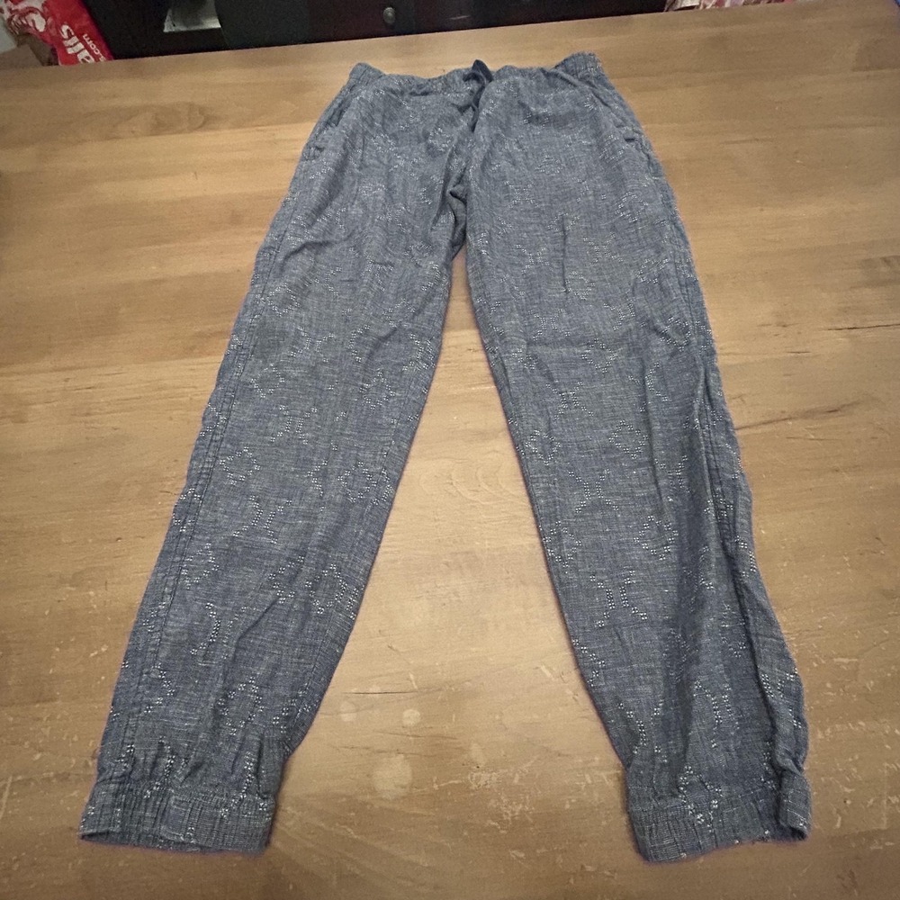 Patagonia Pants Womens XS Blue Hemp Organic Cotton Jogger Cuffed Chambray Print